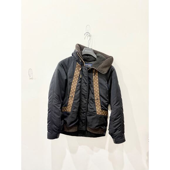 Louis Vuitton LV Monogram Trim Hooded Bomber Jacket Black Women's Size 34/ US 2 - Picture 1 of 5
